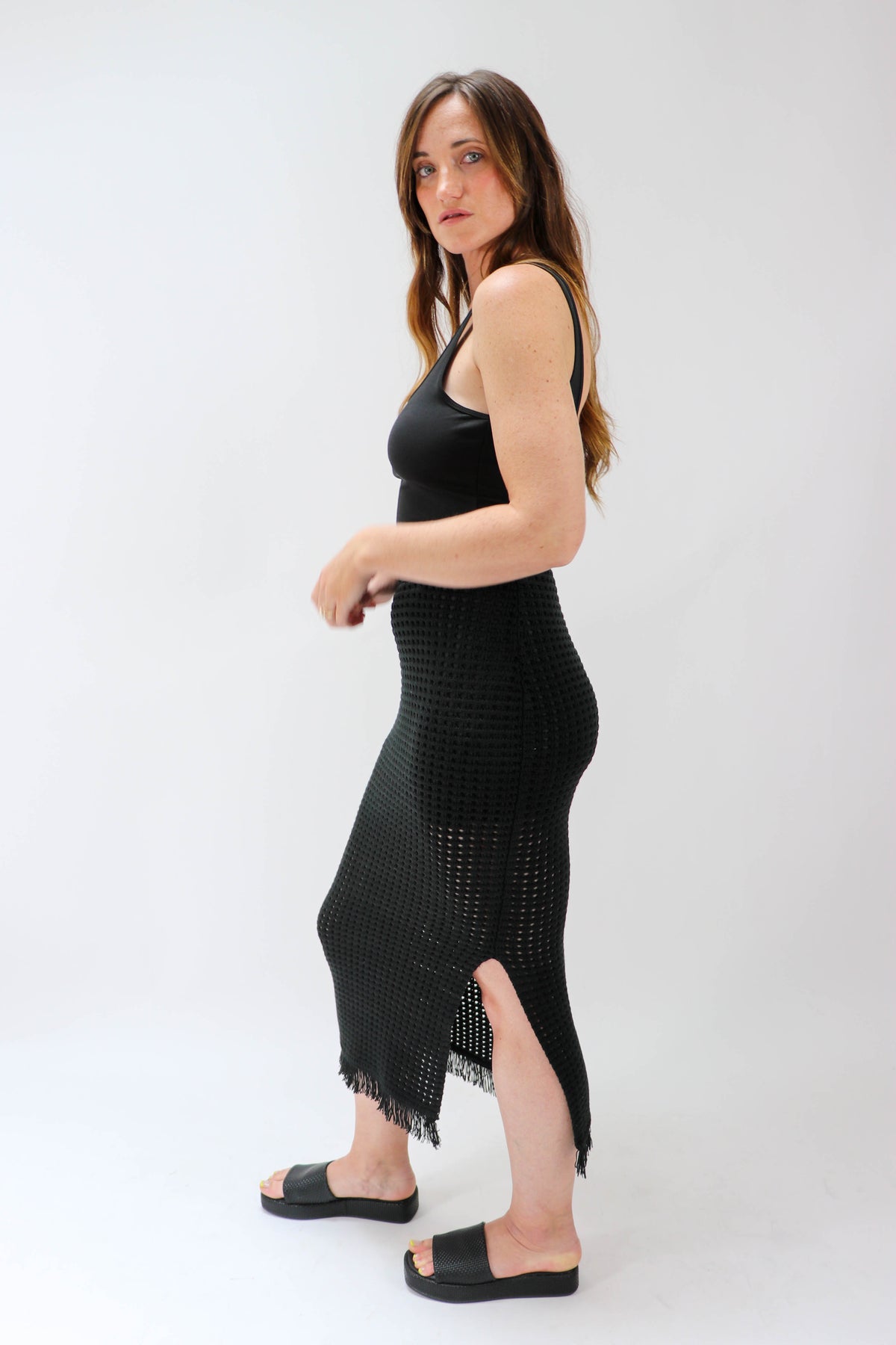 Black Crochet Midi Skirt Swim Suit Cover Up | Sweetest Stitch Boutique