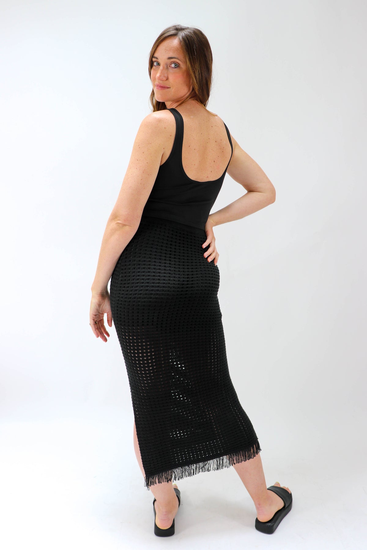 Black Crochet Midi Skirt Swim Suit Cover Up | Sweetest Stitch Boutique