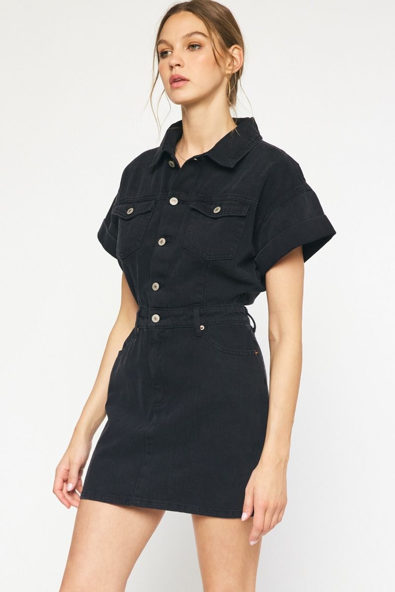 Entro | Black Denim Mini Dress | Sweetest Stitch Online Boutique