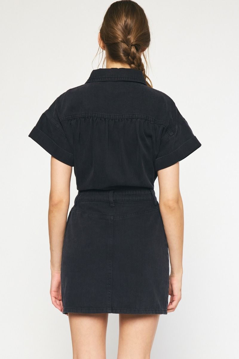Entro | Black Denim Mini Dress | Sweetest Stitch Online Boutique