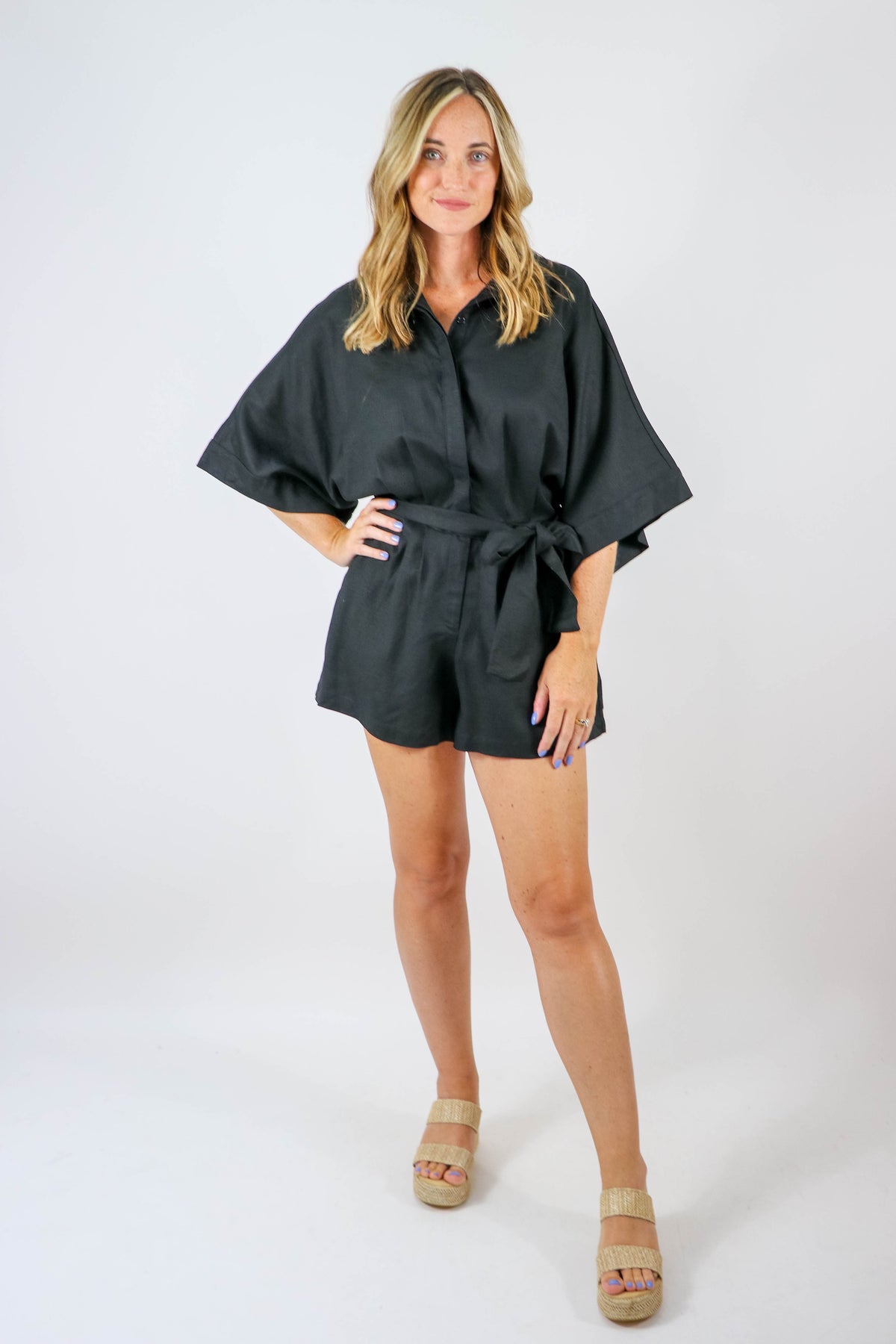 Mable | Black Short Sleeve Romper | Sweetest Stitch Online Boutique