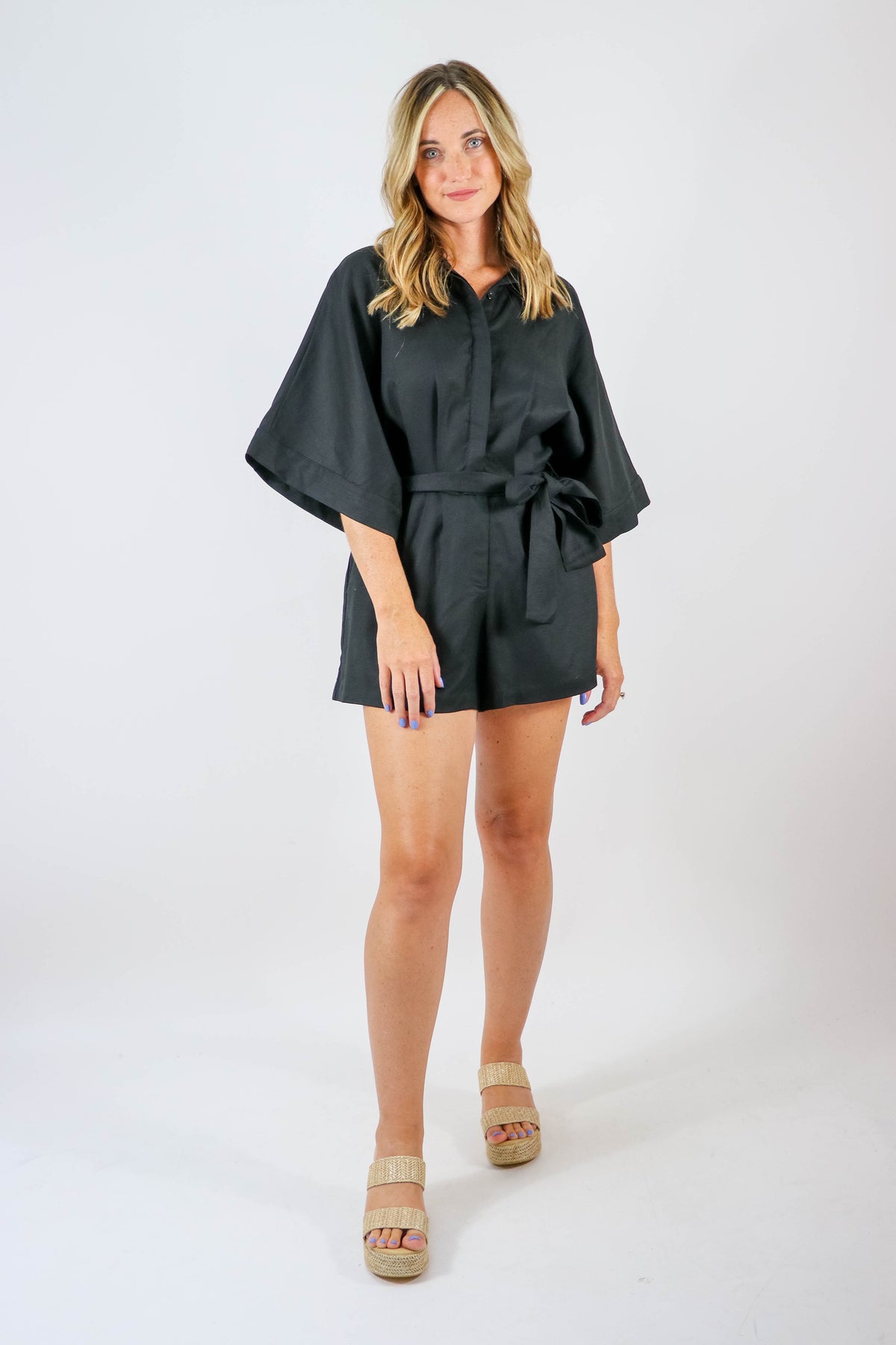 Mable | Black Short Sleeve Romper | Sweetest Stitch Online Boutique