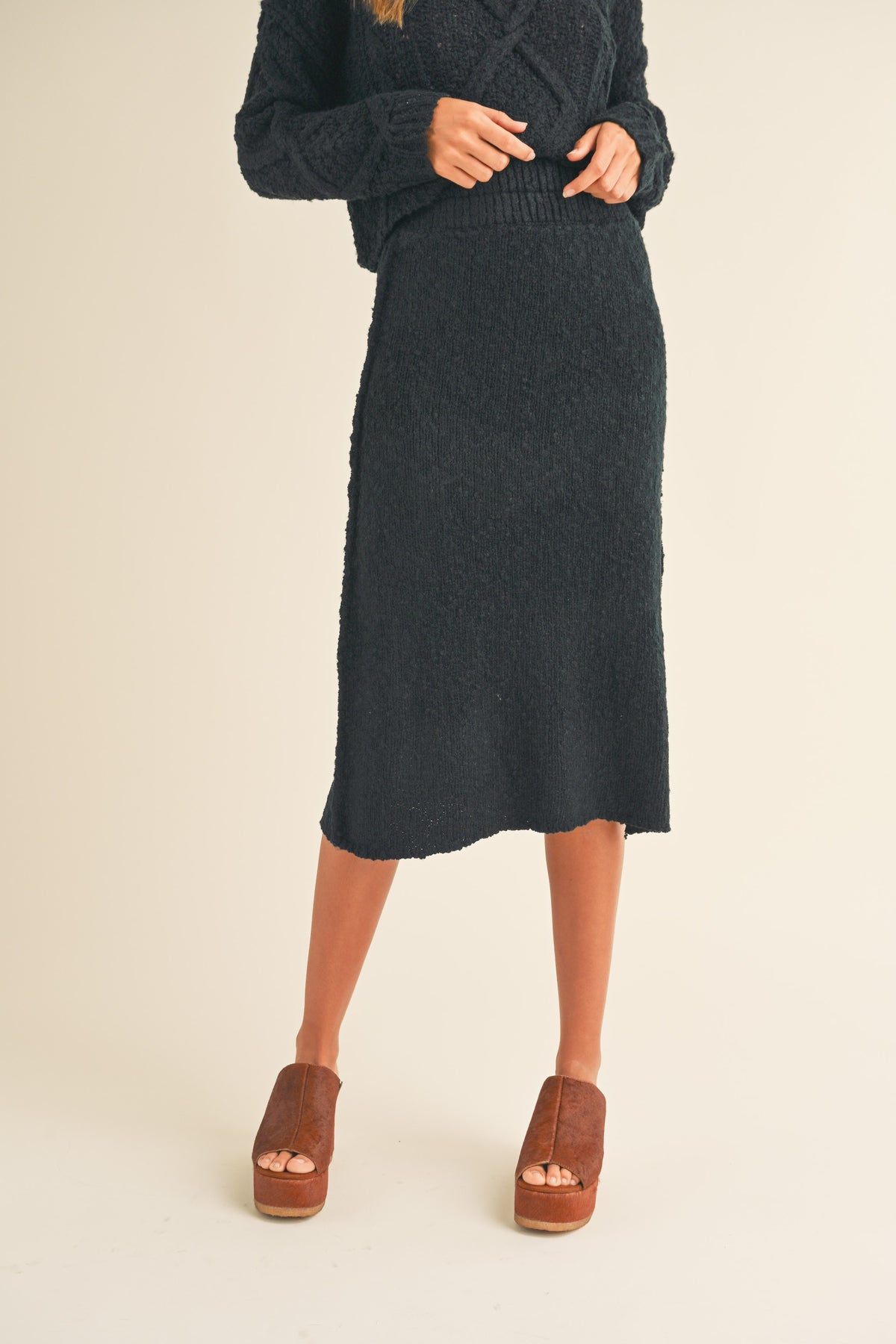 Miou Muse | Black Knit Midi Skirt | Sweetest Stitch Online Boutique