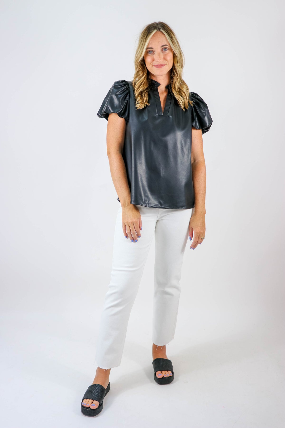 Entro Black Faux Leather Top | Sweetest Stitch Boutique for Women