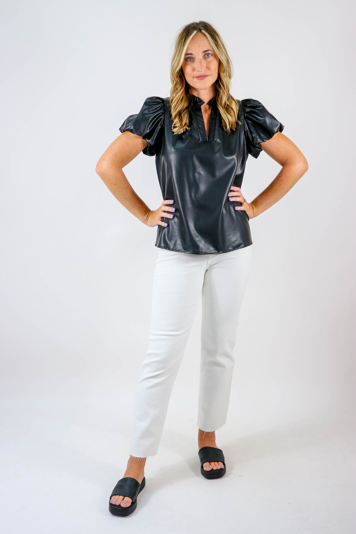 Entro Black Faux Leather Top | Sweetest Stitch Boutique for Women