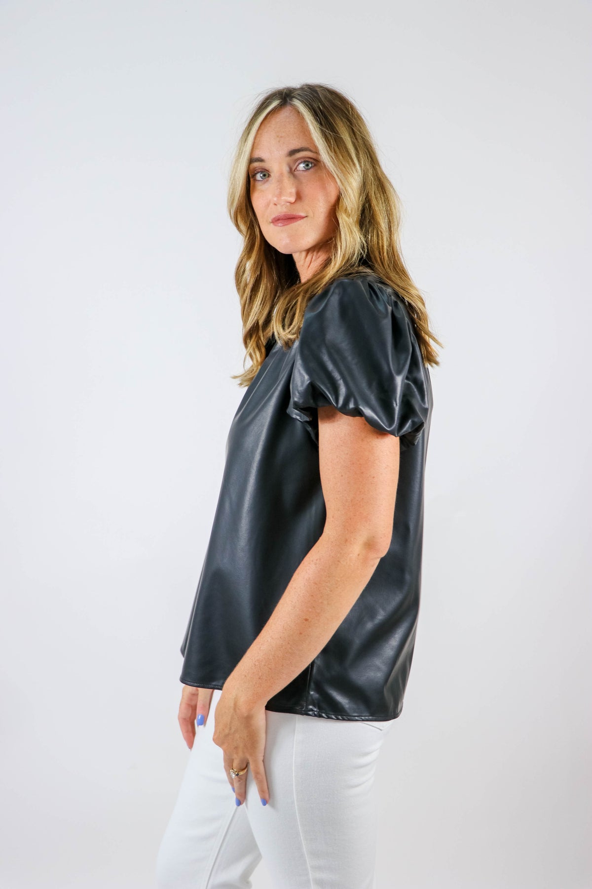 Entro Black Faux Leather Top | Sweetest Stitch Boutique for Women