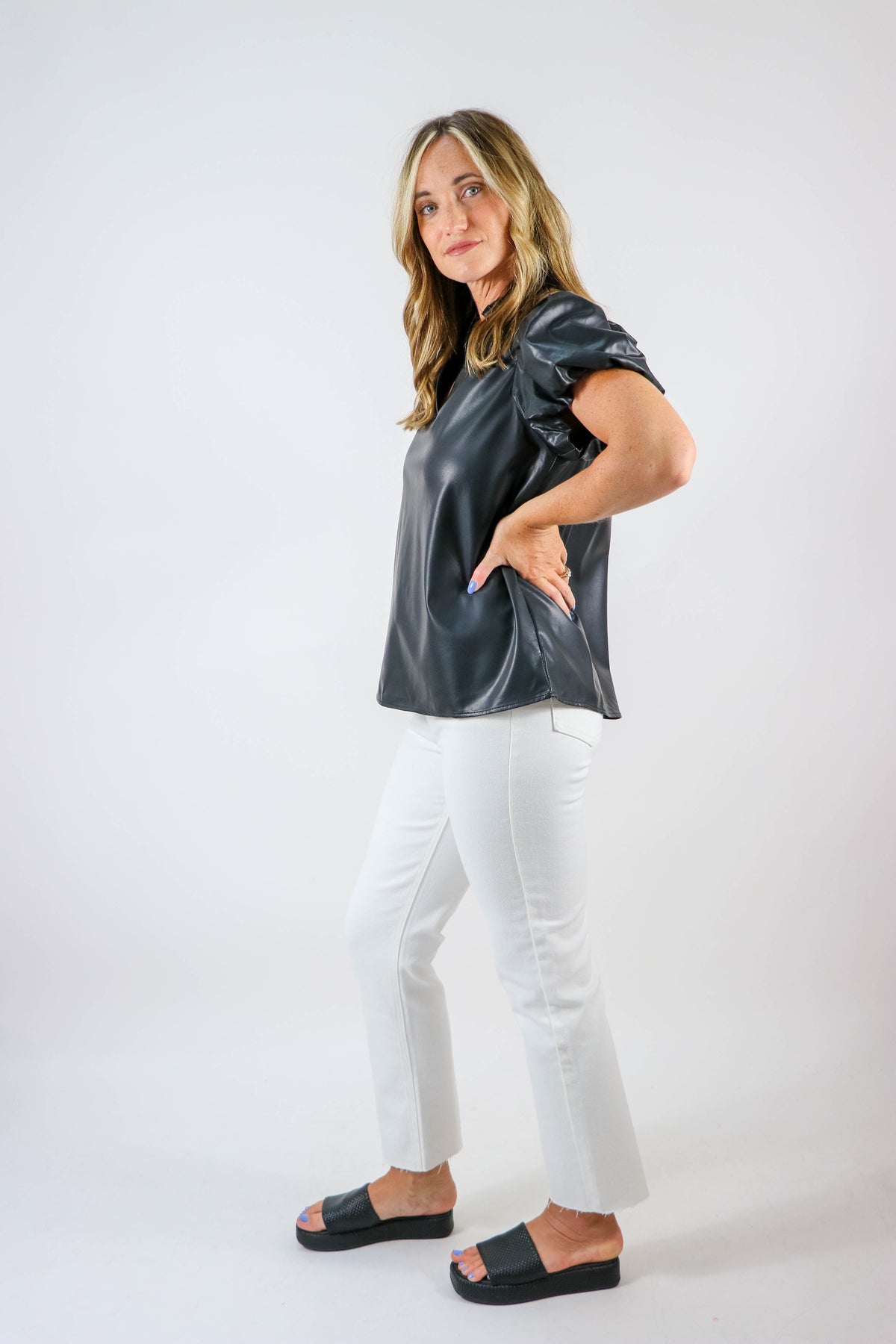 Entro Black Faux Leather Top | Sweetest Stitch Boutique for Women