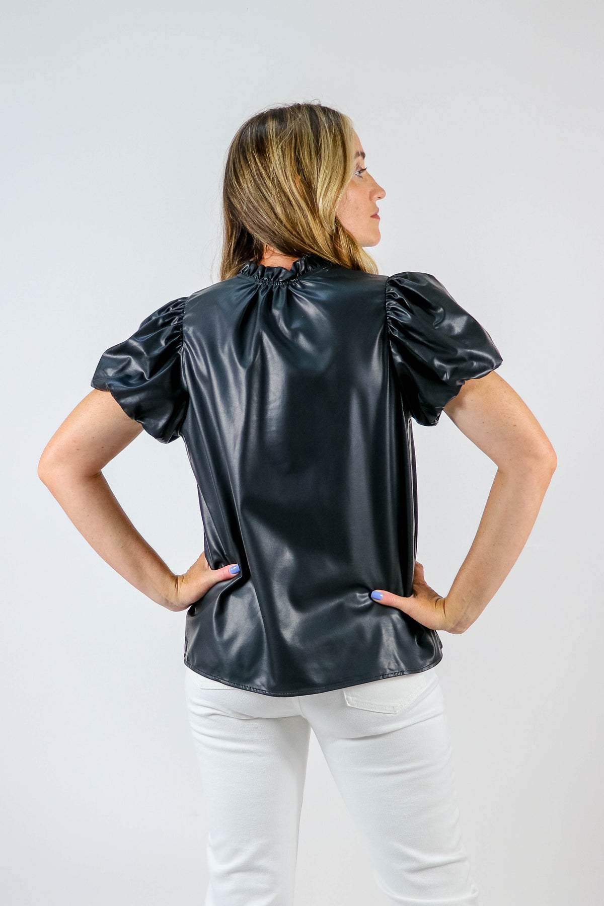 Entro Black Faux Leather Top | Sweetest Stitch Boutique for Women