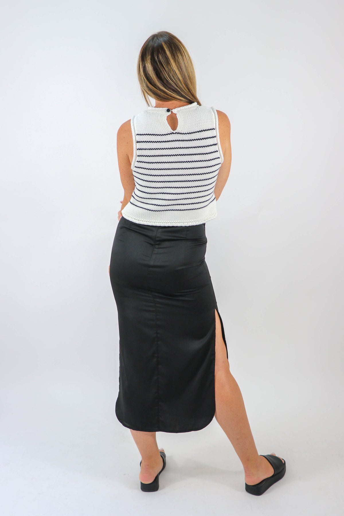 Miou Muse | Black Satin Midi Skirt | Sweetest Stitch Online Boutique