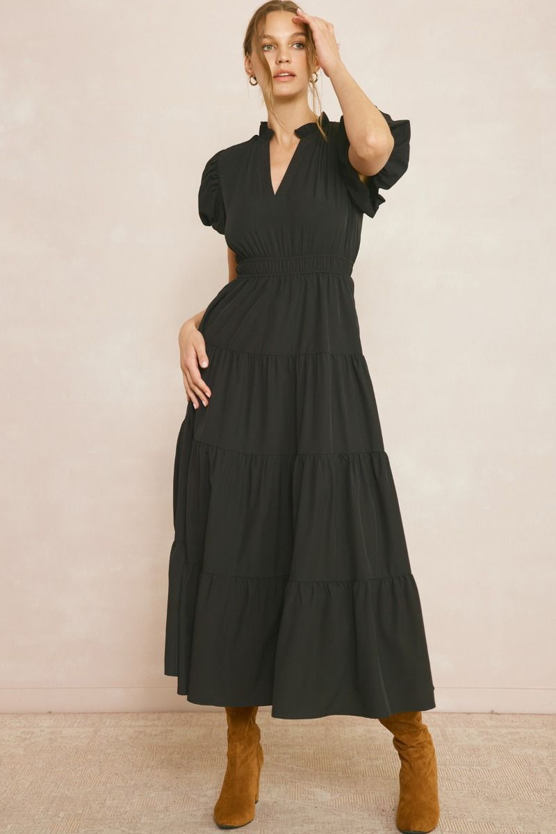 Entro | Black Tiered Midi Dress | Sweetest Stitch Online Boutique