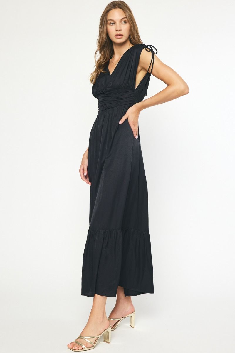 Entro | Black Sleeveless Satin Maxi Dress | Sweetest Stitch Online