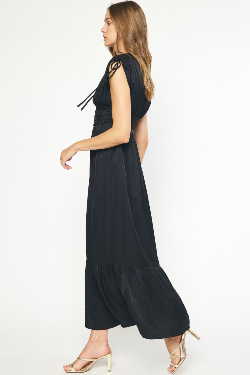 Entro | Black Sleeveless Satin Maxi Dress | Sweetest Stitch Online