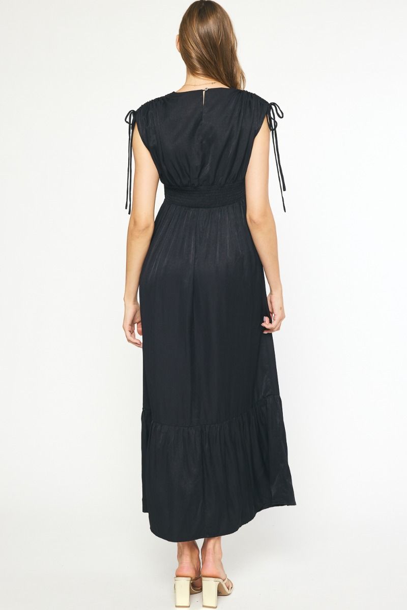 Entro | Black Sleeveless Satin Maxi Dress | Sweetest Stitch Online