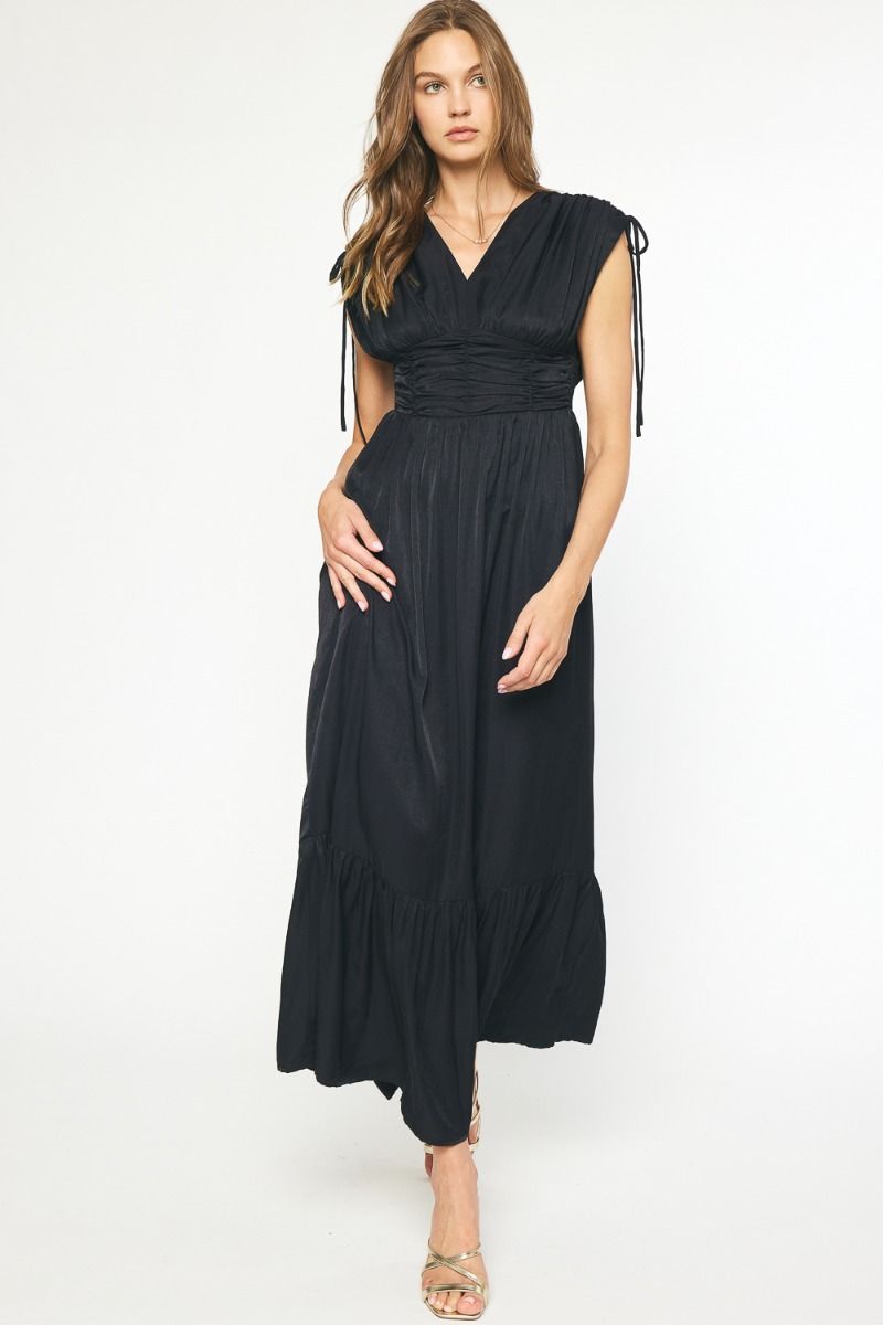 Entro | Black Sleeveless Satin Maxi Dress | Sweetest Stitch Online