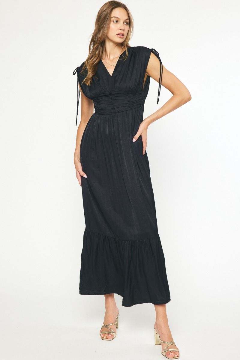 Entro | Black Sleeveless Satin Maxi Dress | Sweetest Stitch Online