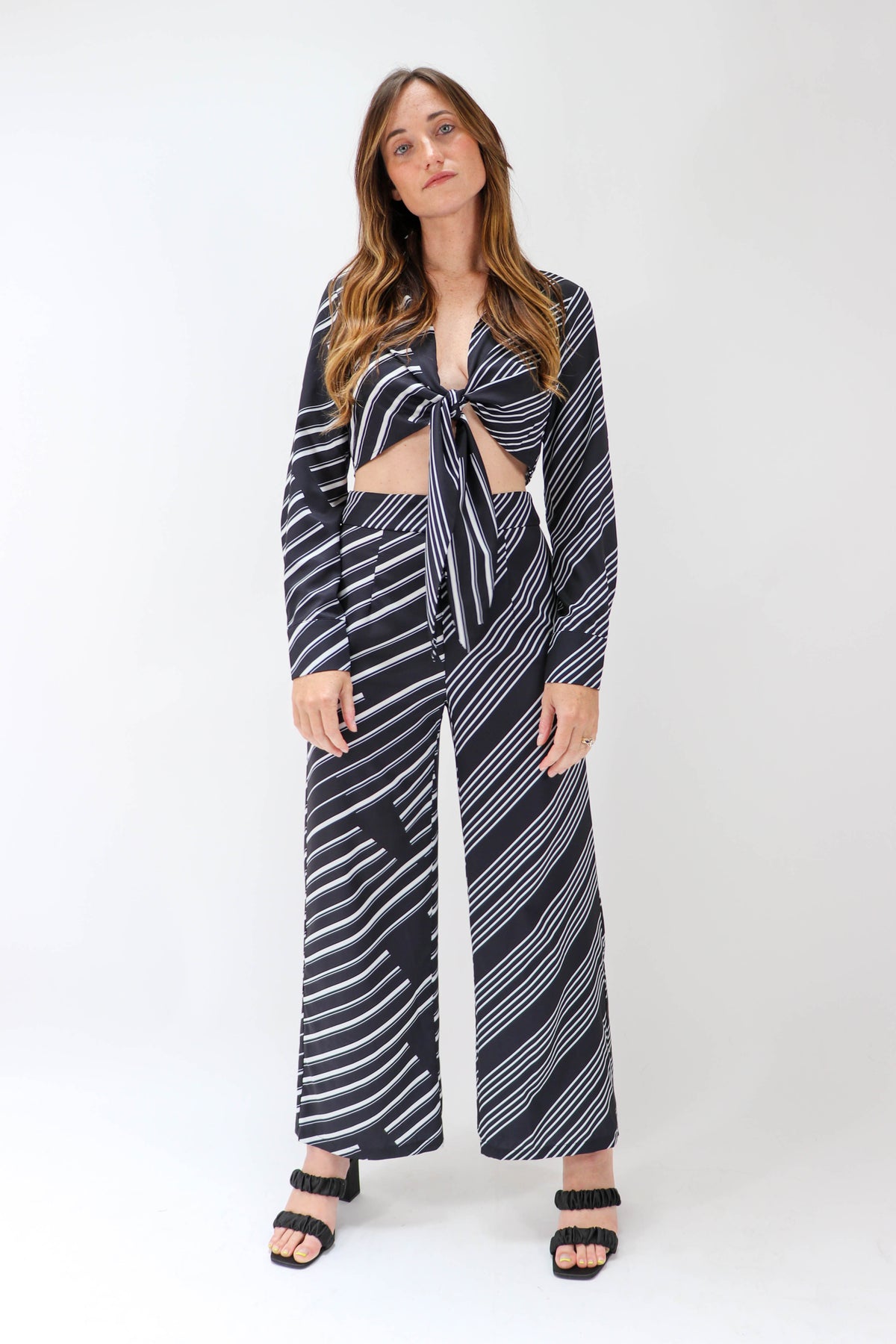 Black &amp; White Striped Cropped Top and Pants Set | Sweetest Stitch