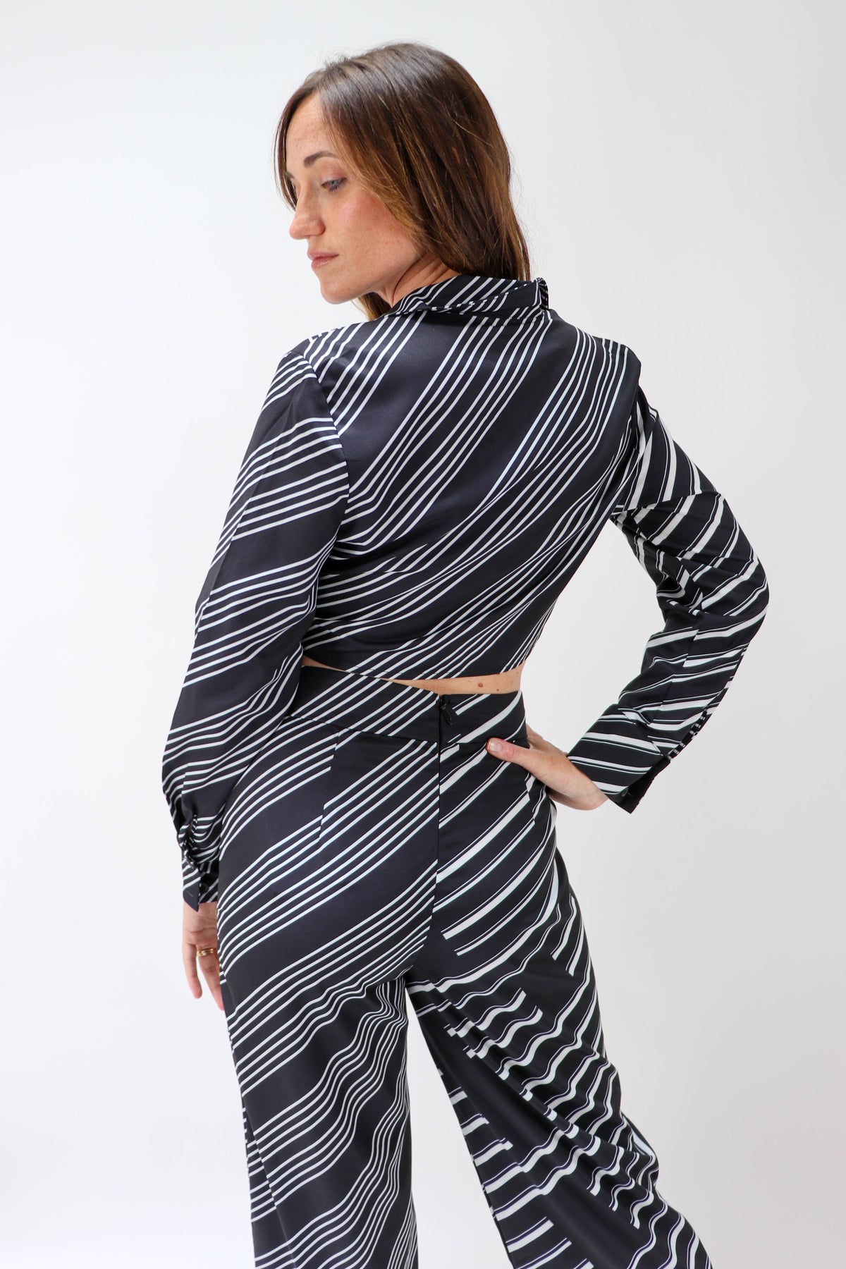 Black &amp; White Striped Cropped Top and Pants Set | Sweetest Stitch