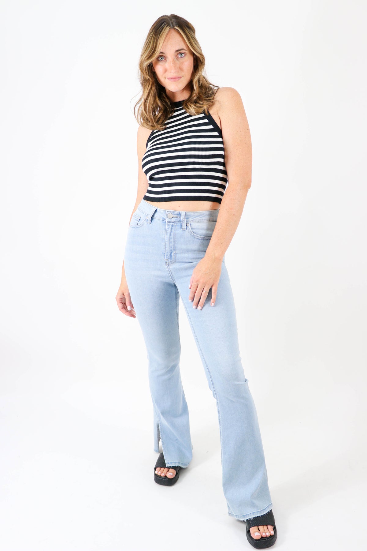 Miou Muse | Black White Striped High Neck Tank Top | Sweetest Stitch