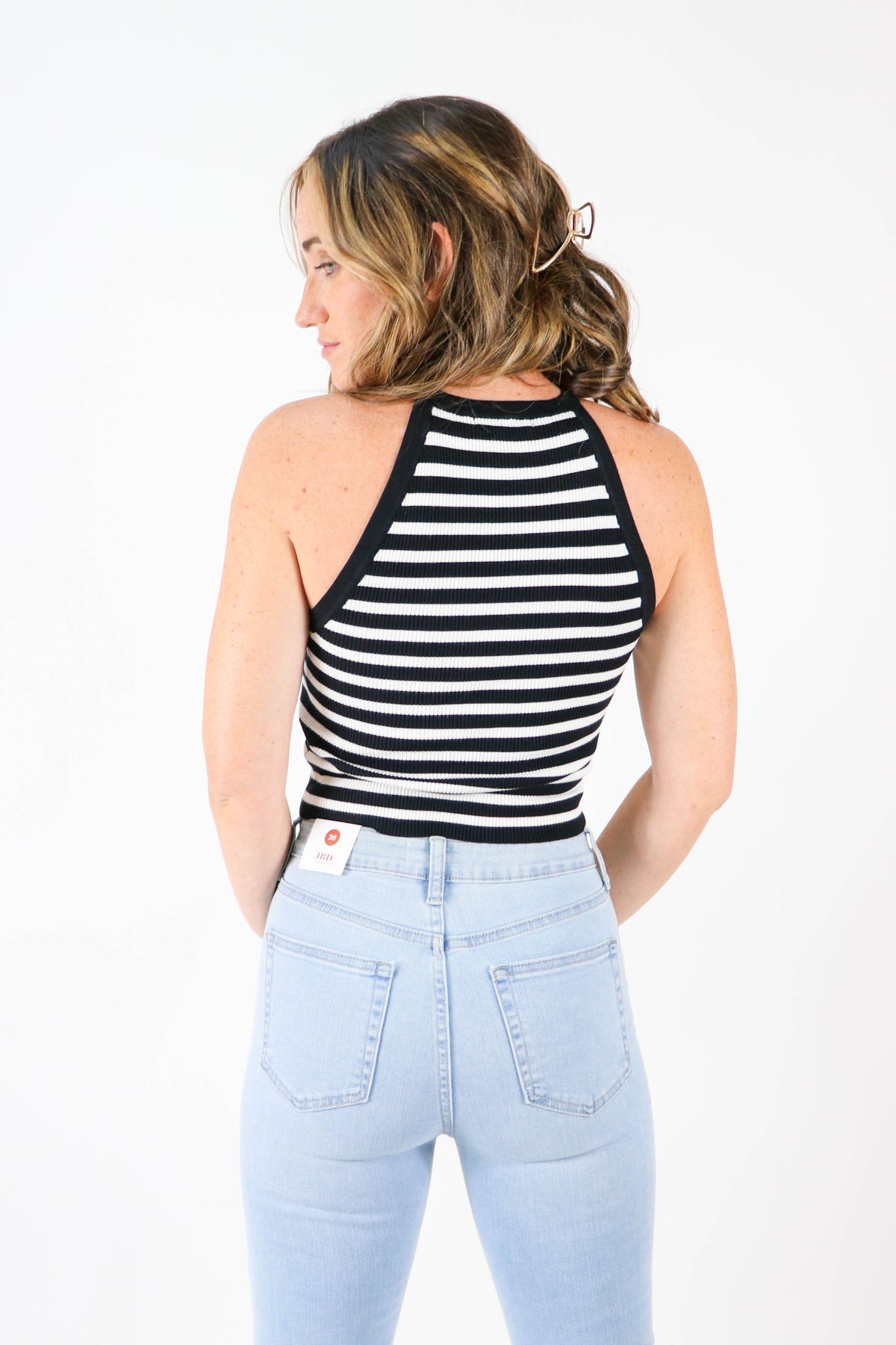 Miou Muse | Black White Striped High Neck Tank Top | Sweetest Stitch