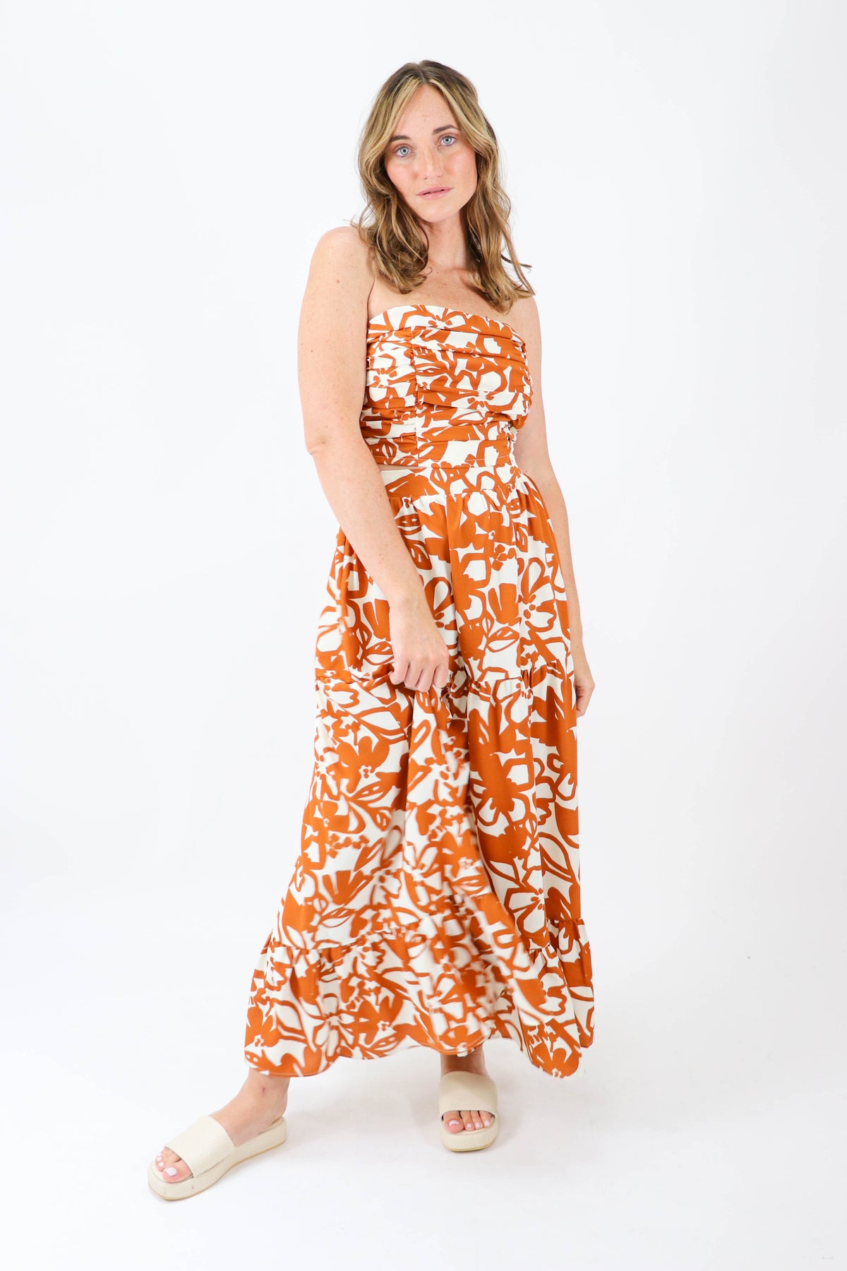 Sugar Lips | Brown Floral Smocked Back Tube Top | Sweetest Stitch