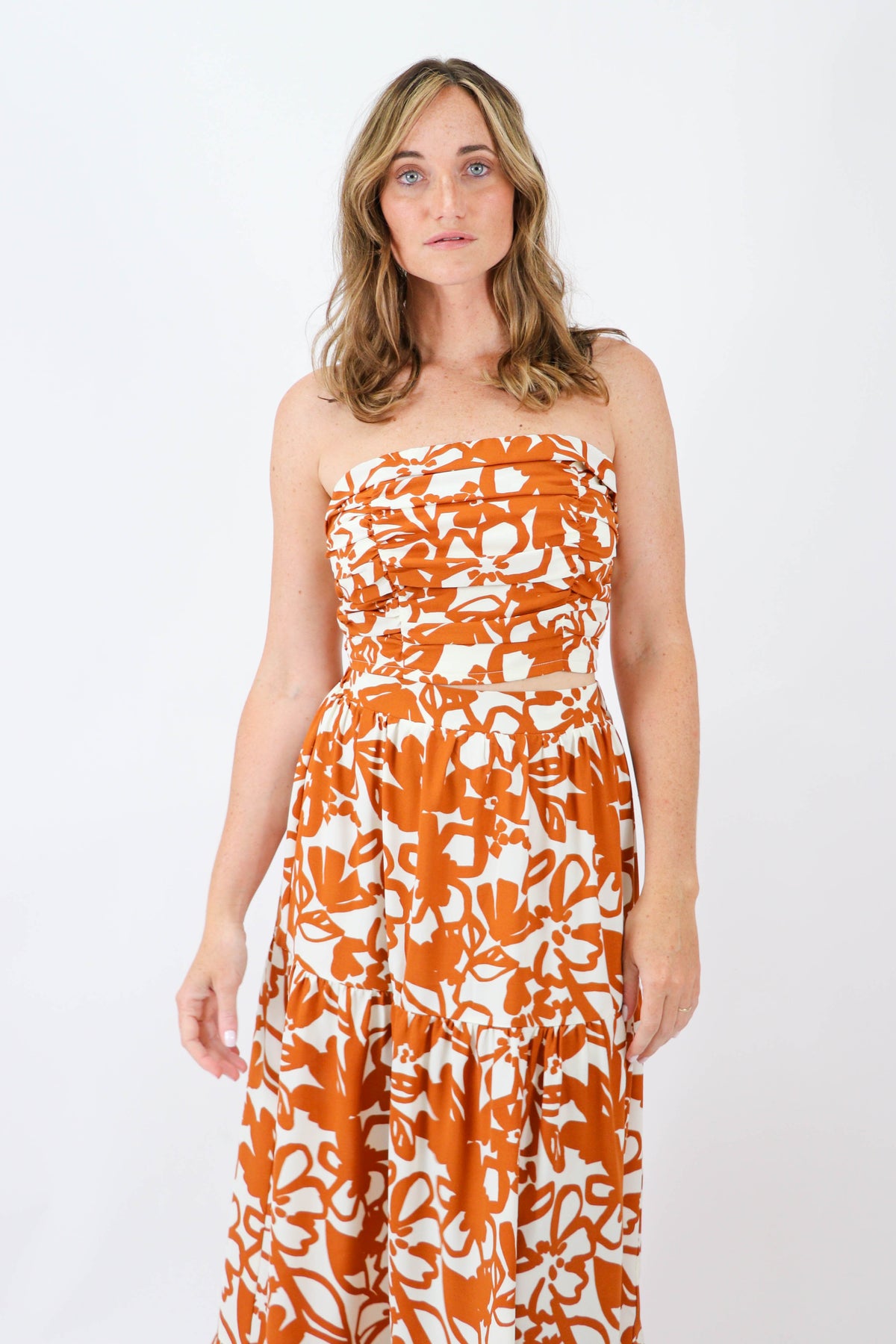 Sugar Lips | Brown Floral Smocked Back Tube Top | Sweetest Stitch