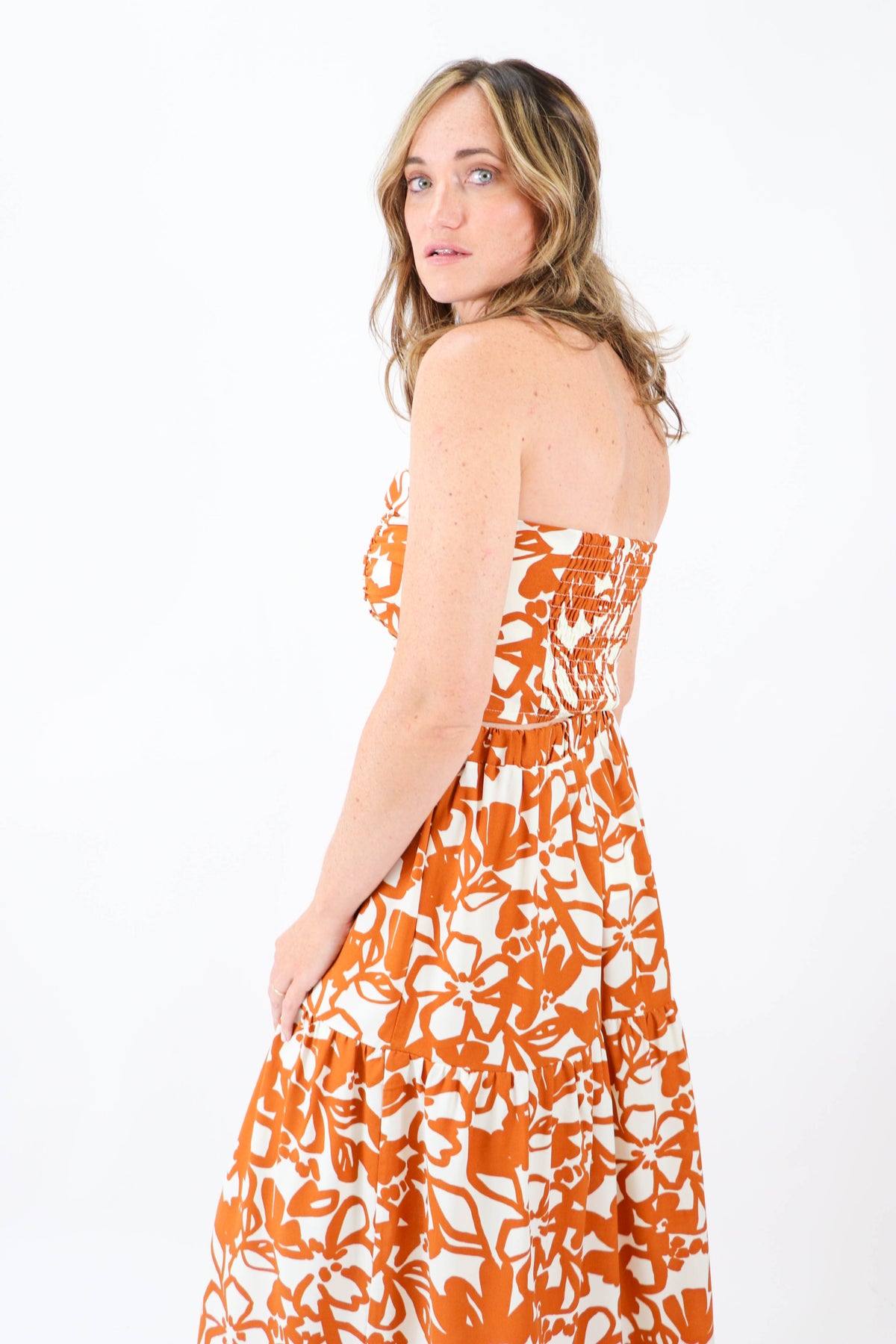 Sugar Lips | Brown Floral Smocked Back Tube Top | Sweetest Stitch
