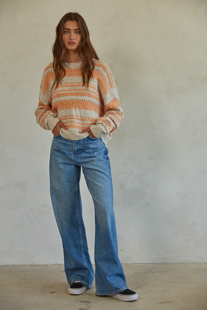 By Together | Coral Striped Pullover Sweater | Sweetest Stitch Online