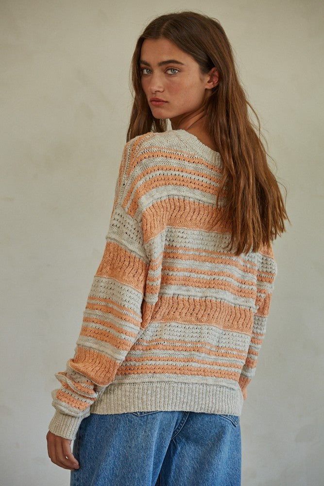 By Together | Coral Striped Pullover Sweater | Sweetest Stitch Online