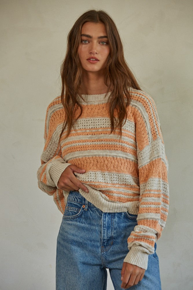 By Together | Coral Striped Pullover Sweater | Sweetest Stitch Online