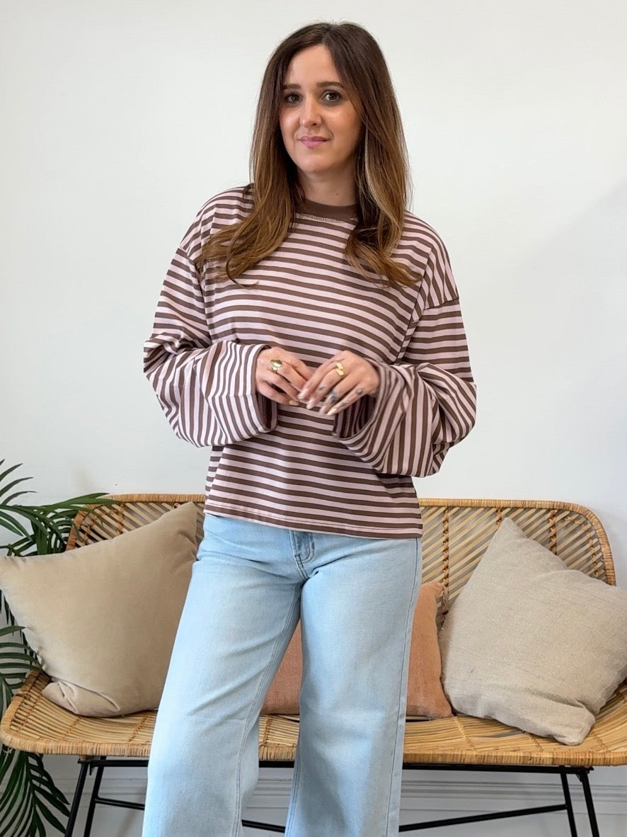 Olivaceous | Anna Striped Oversized Tee | Sweetest Stitch Boutique