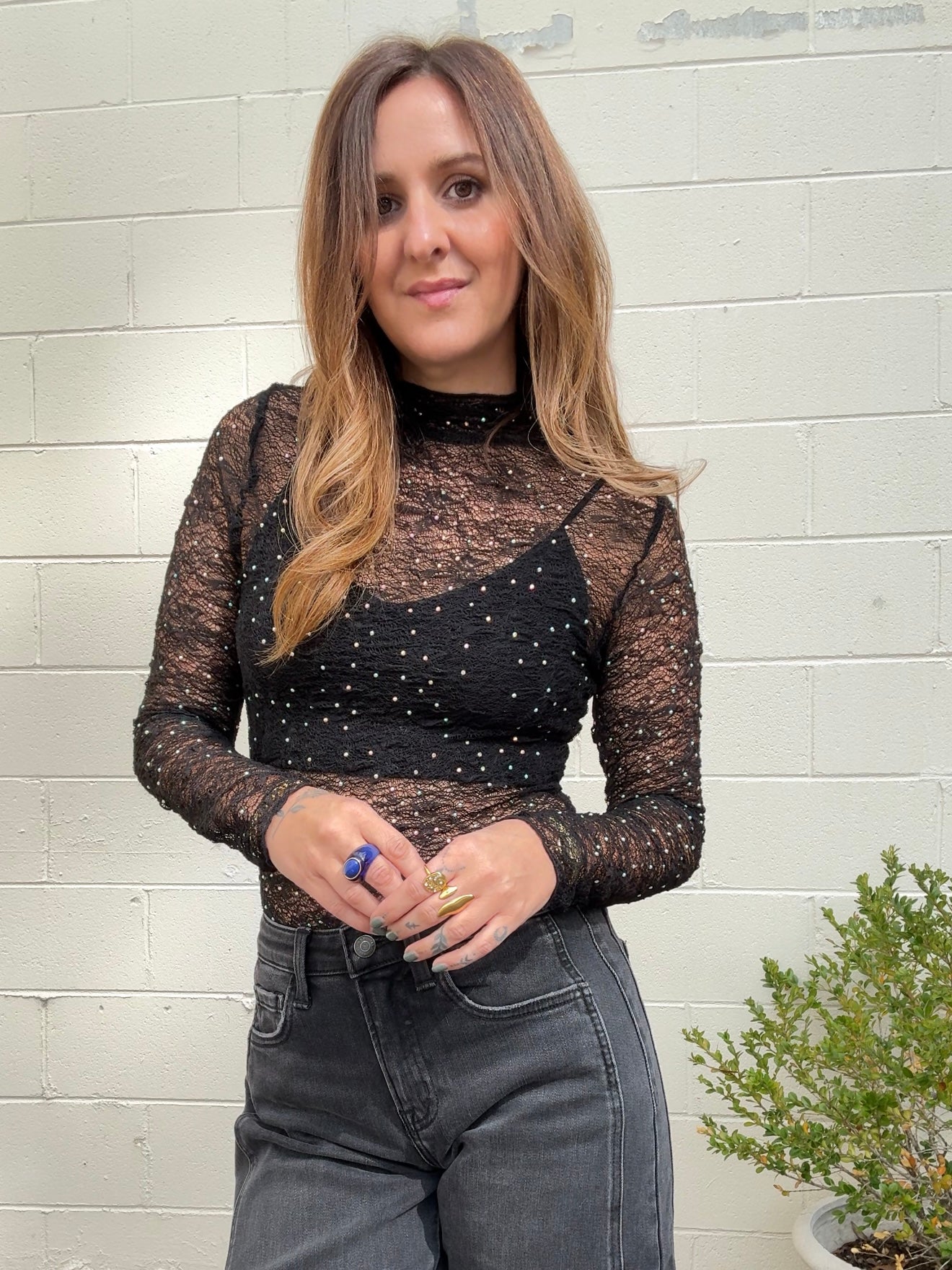 ASTR The Label | Kyra Rhinestone Lace Top | Sweetest Stitch