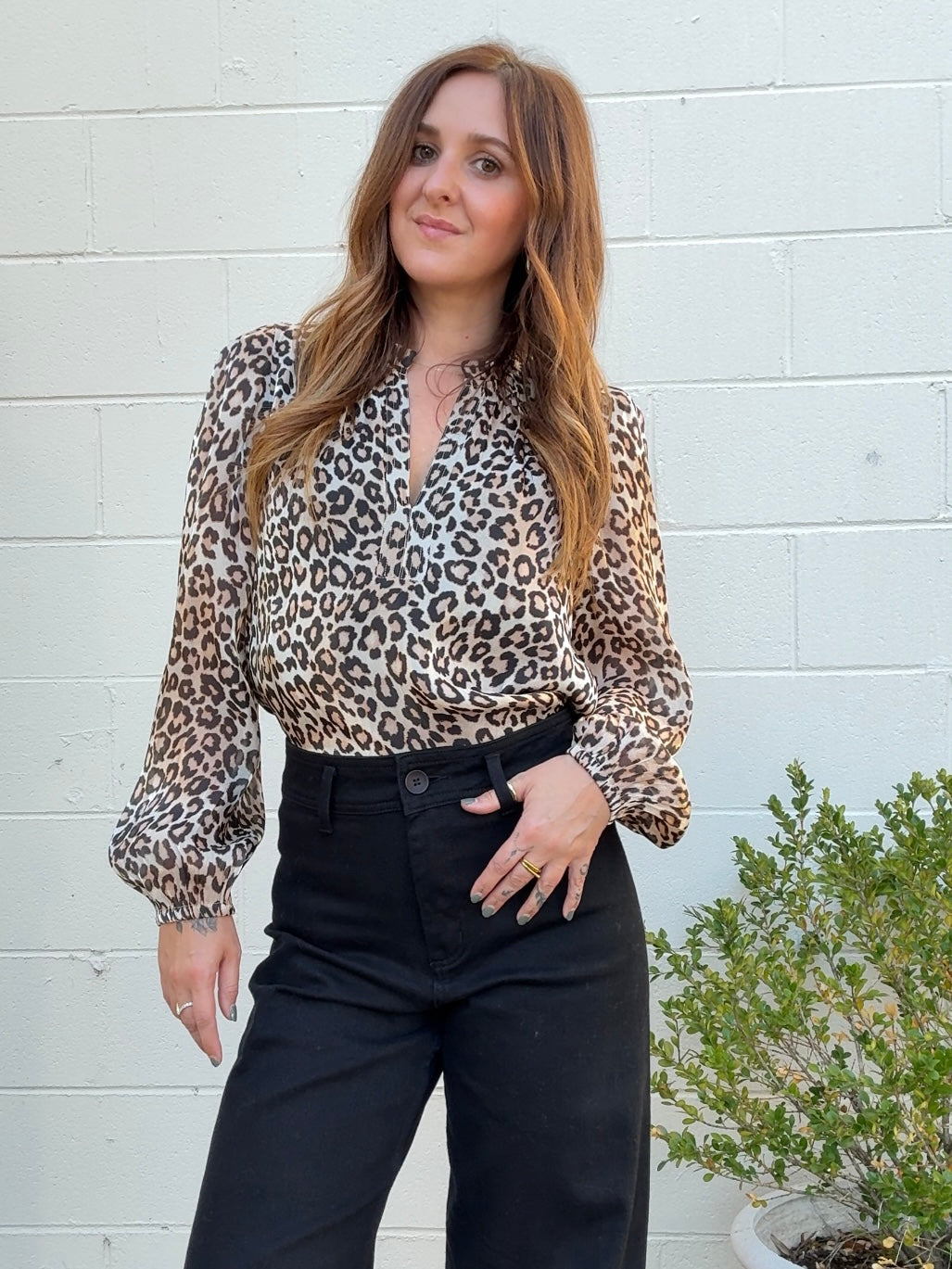 Current Air | Leopard Long Sleeve V-Neck Top | Sweetest Stitch
