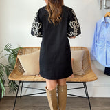 THML |  Saige Embroidered V-Neck Mini Dress | Sweetest Stitch