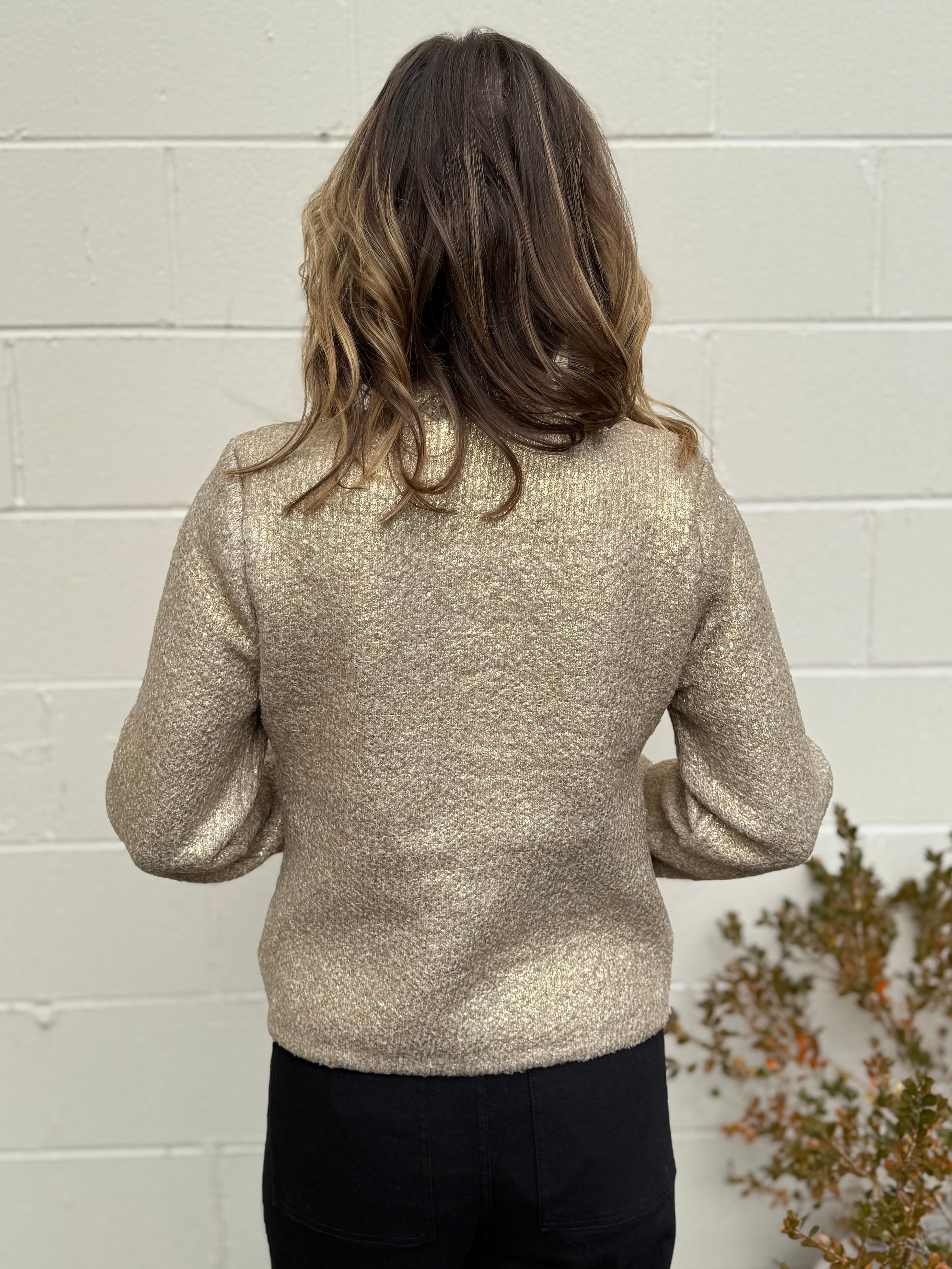 Lalavon | Hallie Gold Coated Cardigan | Sweetest Stitch Boutique