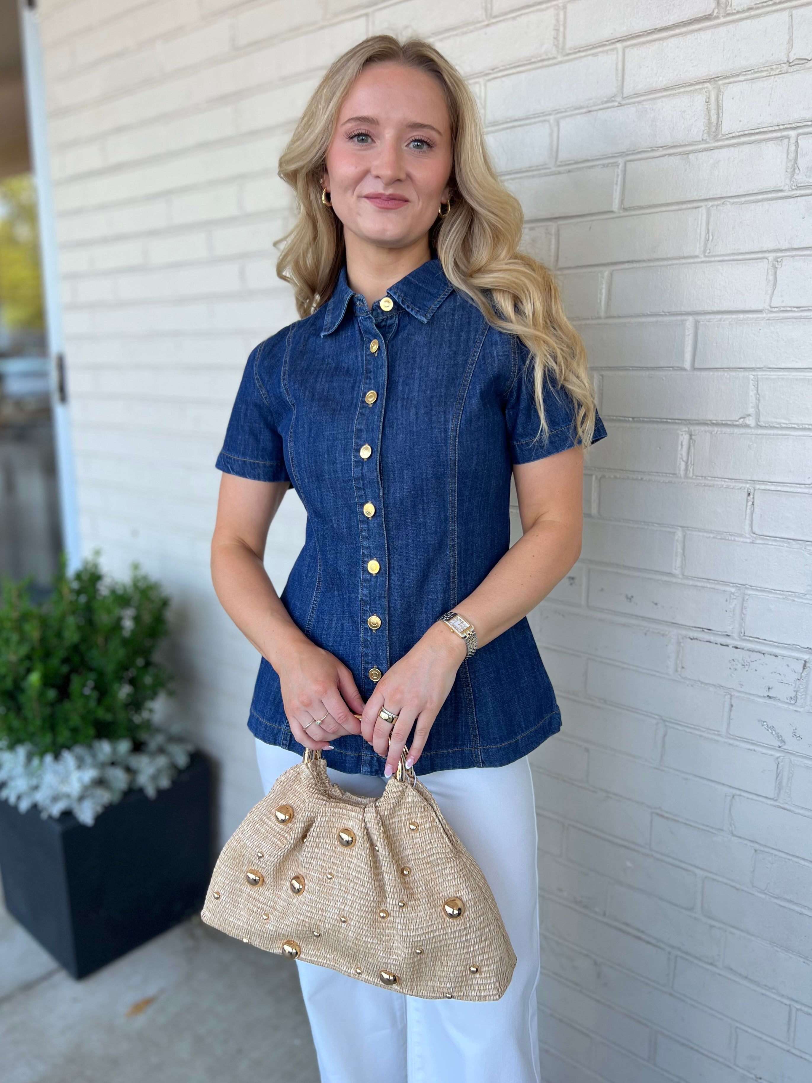 Olivaceous | Bailey Button Up Denim Shirt | Sweetest Stitch Boutique