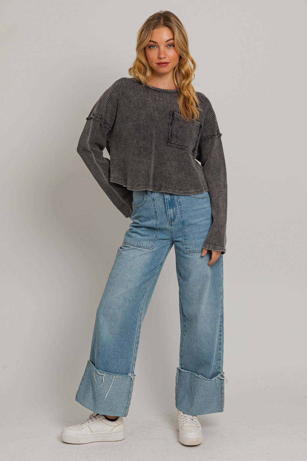 Le Lis | Charcoal Thermal Knit Top | Sweetest Stitch Online Boutique