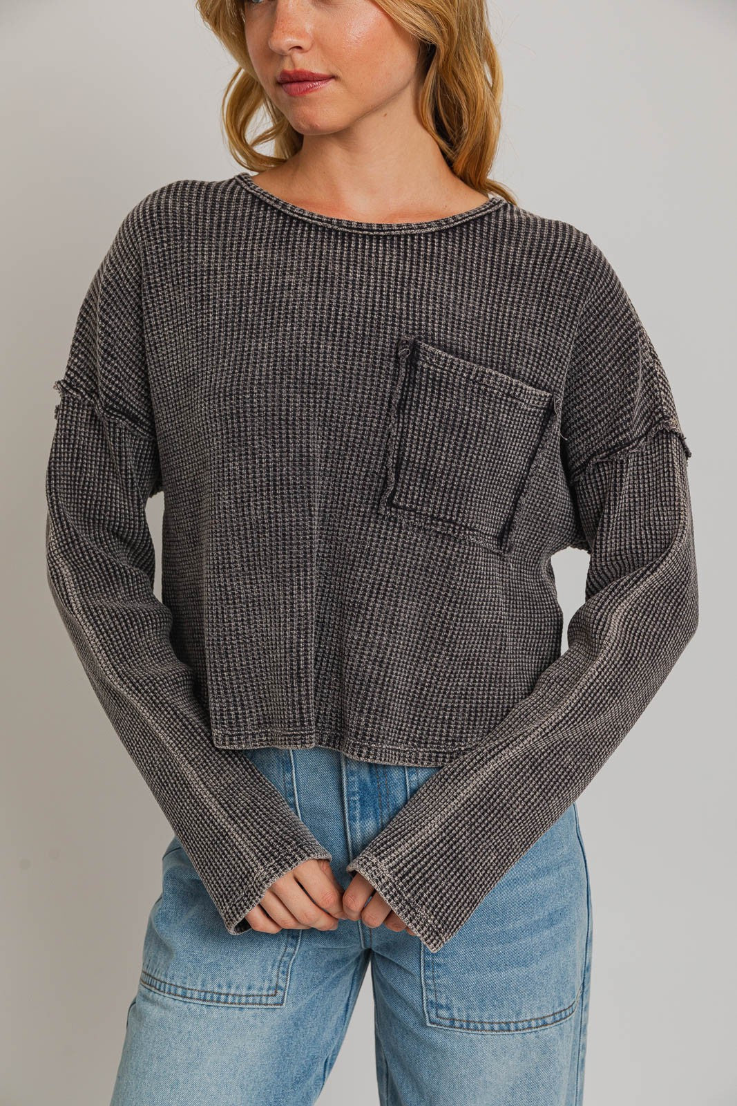 Le Lis | Charcoal Thermal Knit Top | Sweetest Stitch Online Boutique