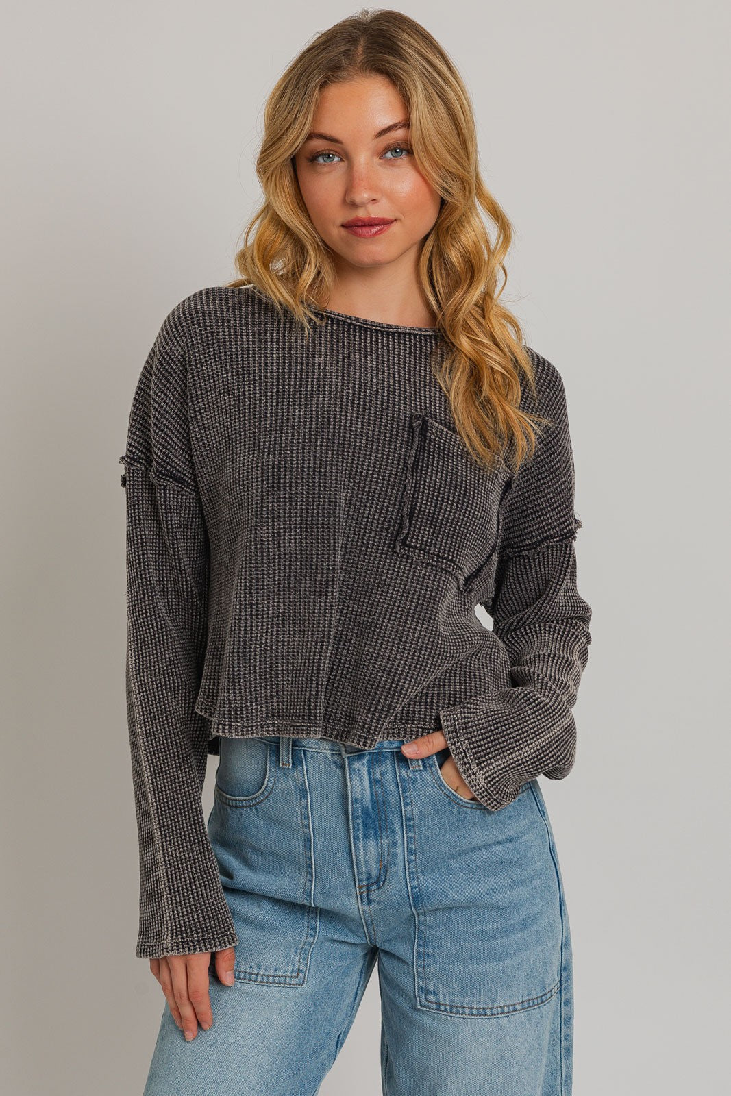 Le Lis | Charcoal Thermal Knit Top | Sweetest Stitch Online Boutique