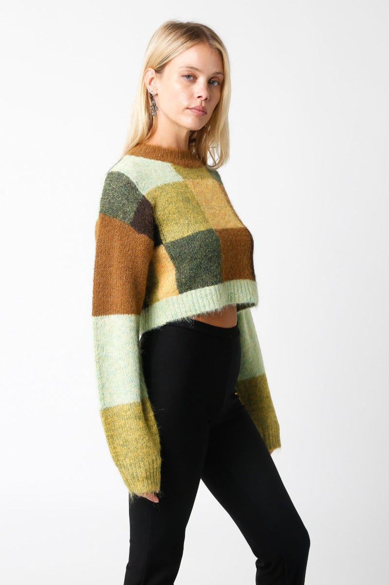 Olivaceous | Green Checkered Cropped Sweater | Sweetest Stitch