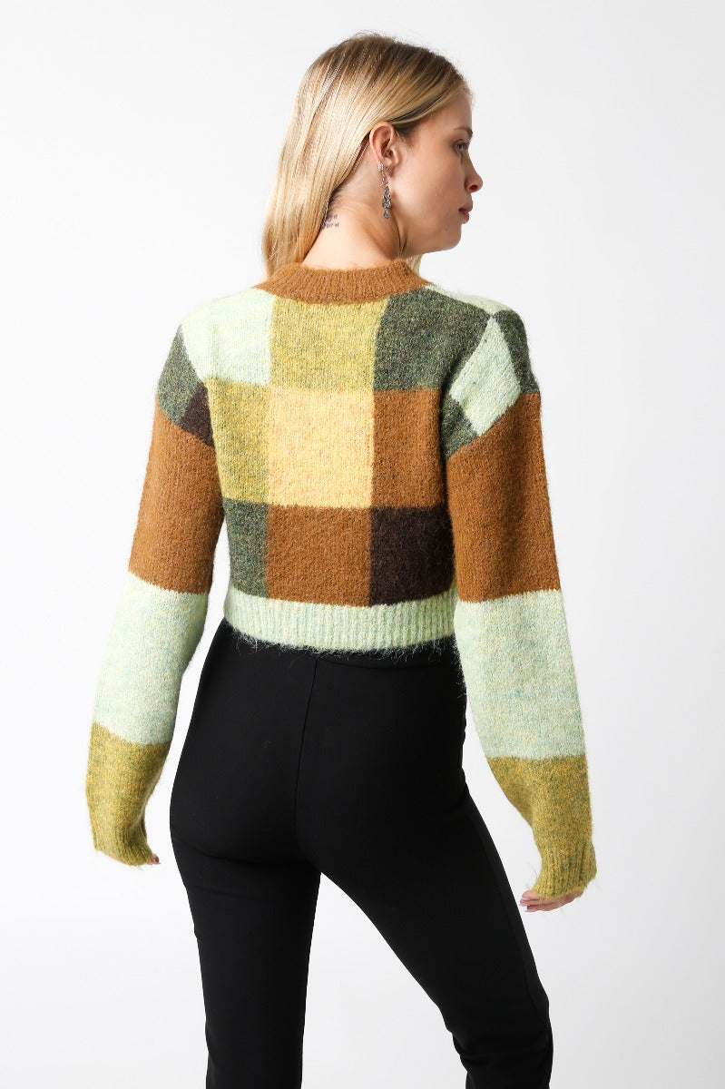 Olivaceous | Green Checkered Cropped Sweater | Sweetest Stitch