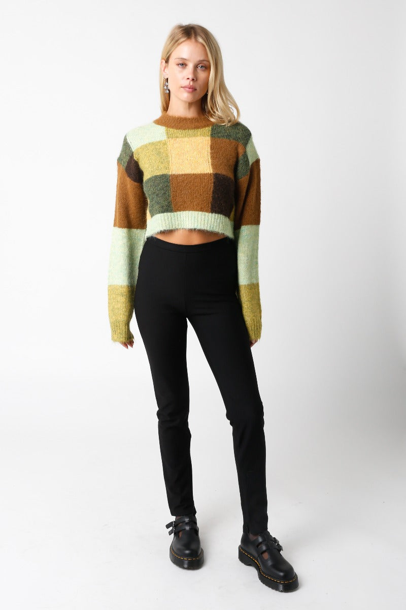 Olivaceous | Green Checkered Cropped Sweater | Sweetest Stitch