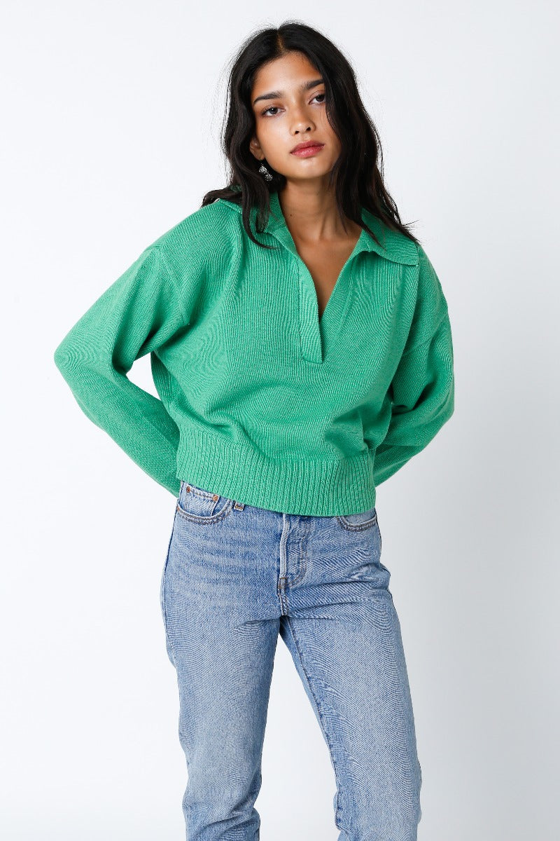 Olivaceous | Roxy Collared Sweater | Sweetest Stitch Boutique