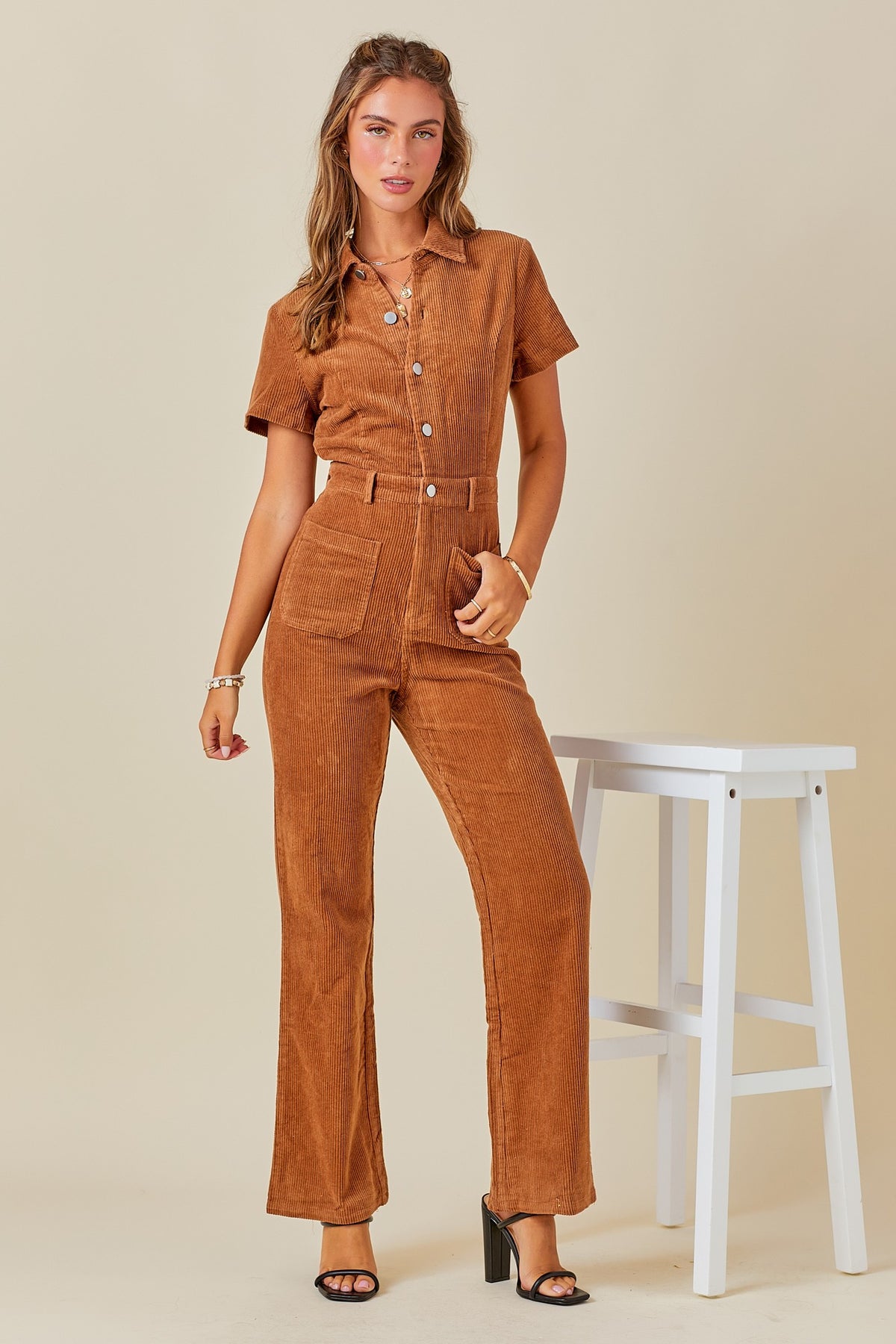 Day + Moon | Camel Corduroy Jumpsuit | Sweetest Stitch Boutique