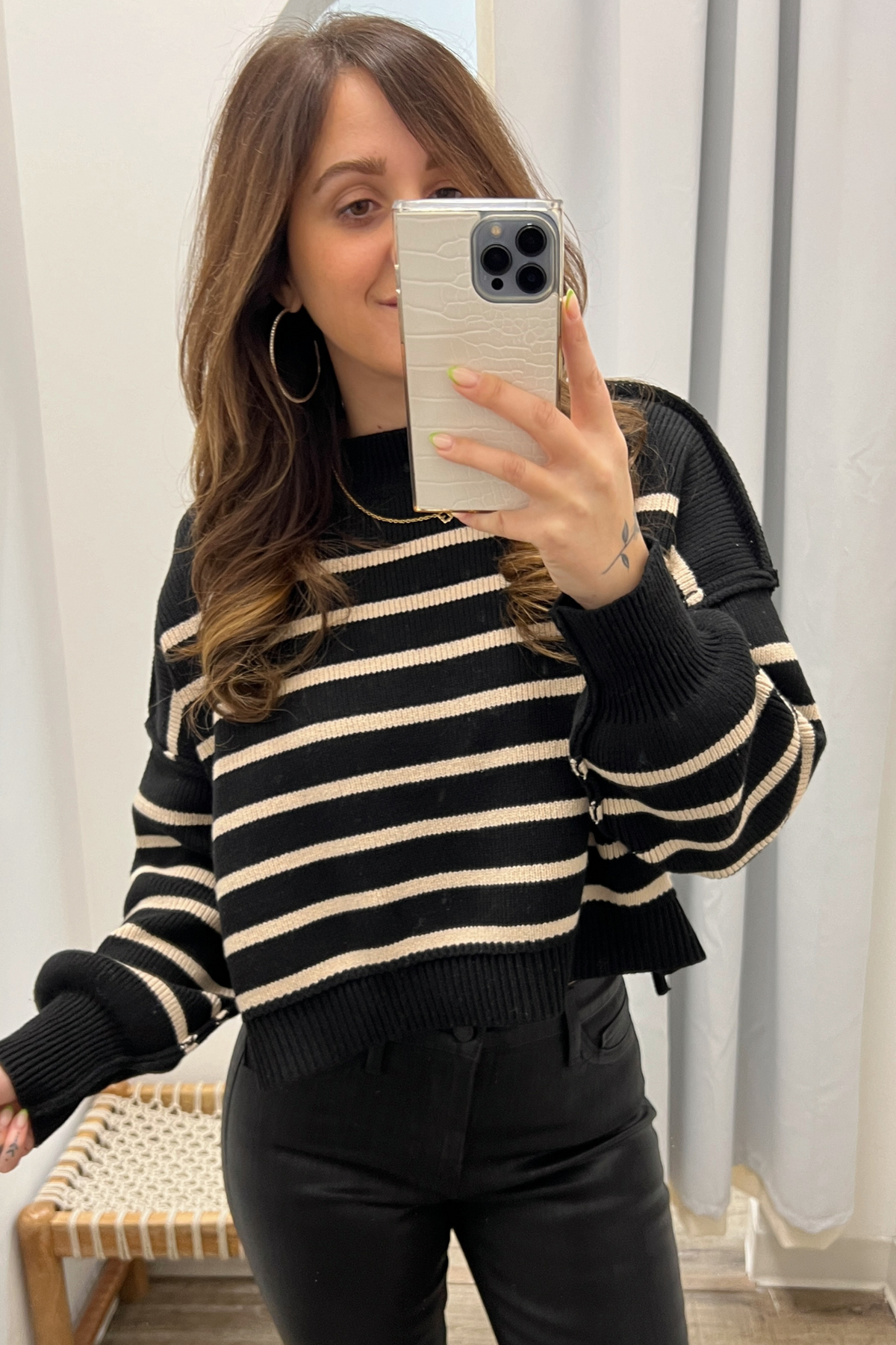 Miou Muse | Black Striped Sweater | Sweetest Stitch Online Boutique