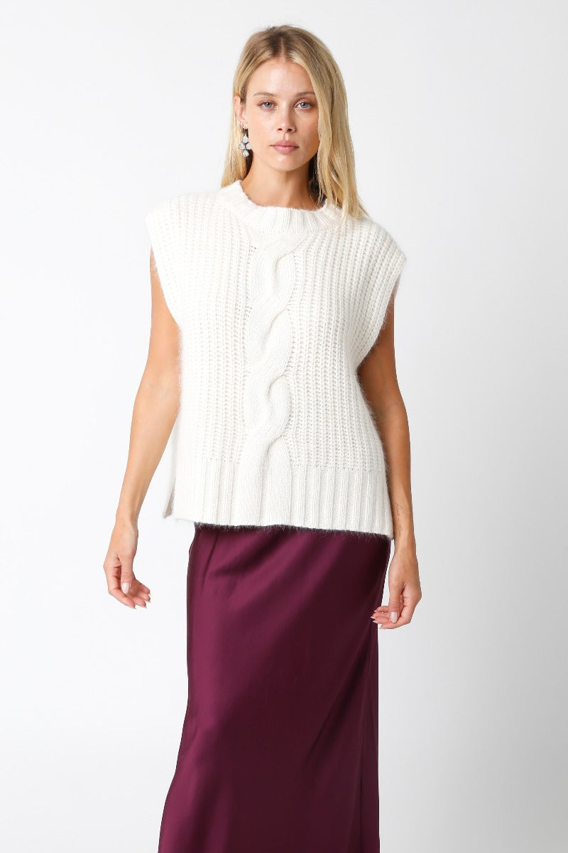 Olivaceous | Cream Sleeveless Cable Knit Sweater | Sweetest Stitch