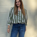 Entro | Carrie Olive Striped Top | Sweetest Stitch Boutique Richmond