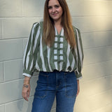 Entro | Carrie Olive Striped Top | Sweetest Stitch Boutique Richmond