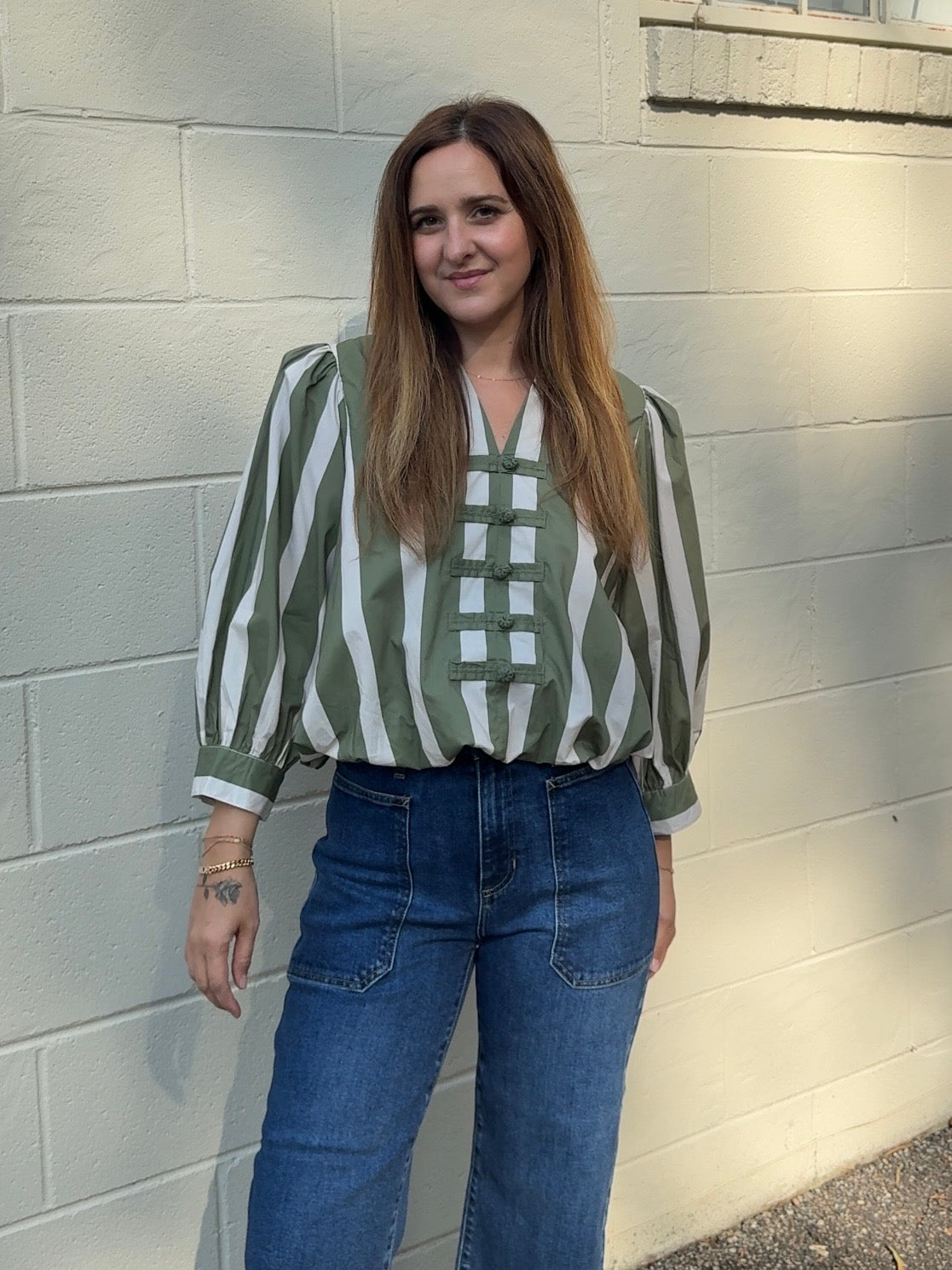 Entro | Carrie Olive Striped Top | Sweetest Stitch Boutique Richmond