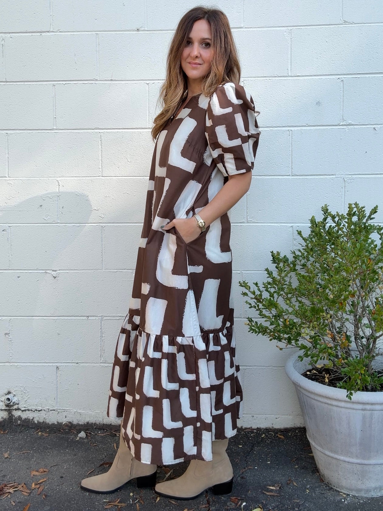 Entro | Elaina Puff Sleeve Midi Dress | Sweetest Stitch Boutique