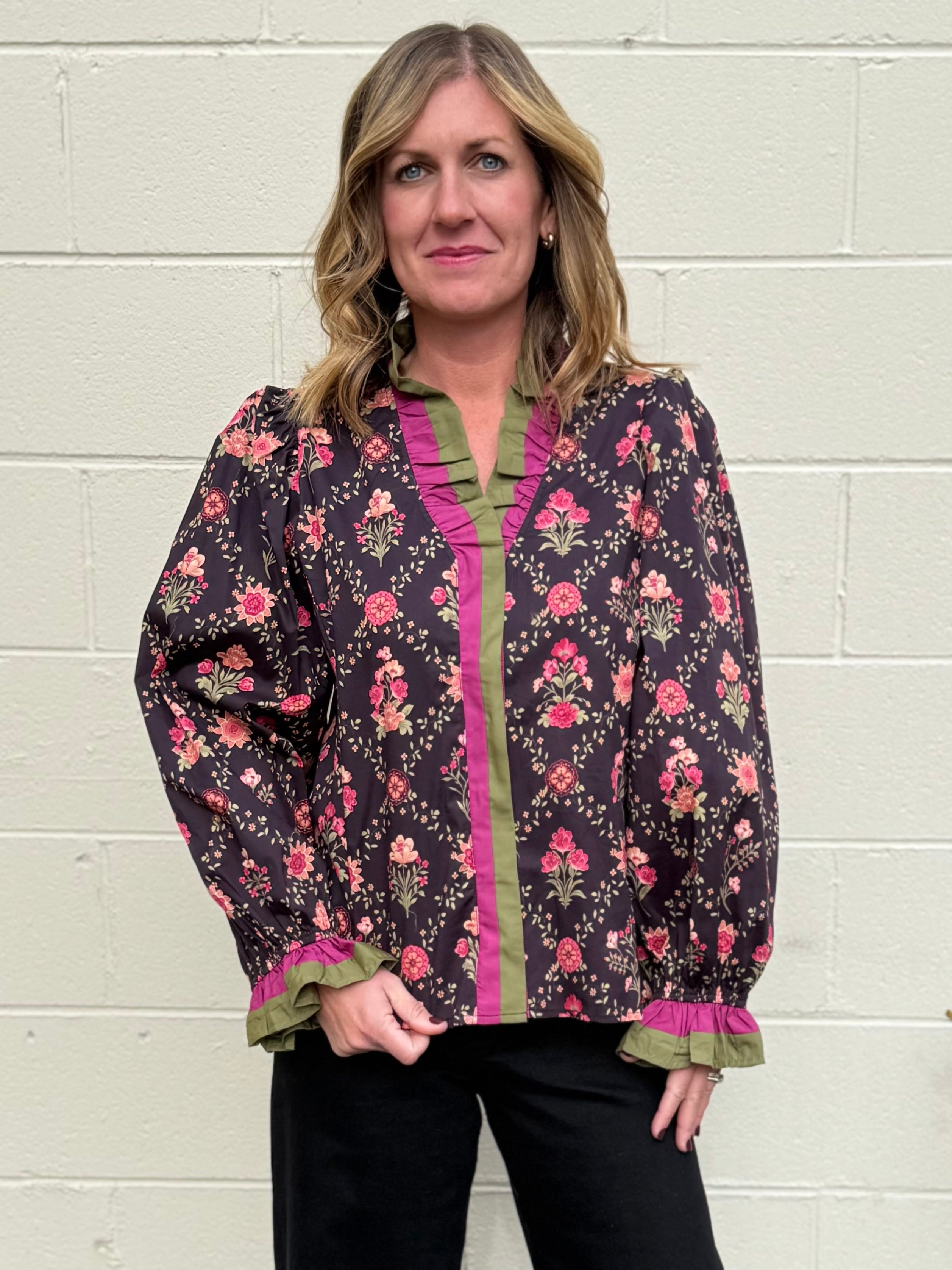 Entro | Kathryn Floral V-Neck Top | Sweetest Stitch Boutique